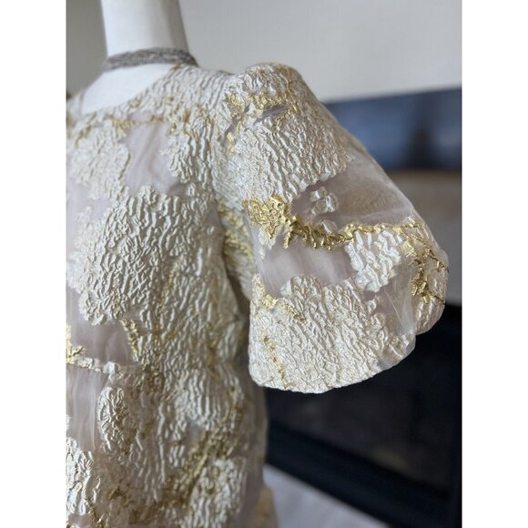Anthropologie THML Gold White Puff Sleeve  Dress NEW Large SHOWER Wedding - Picture 4 of 16